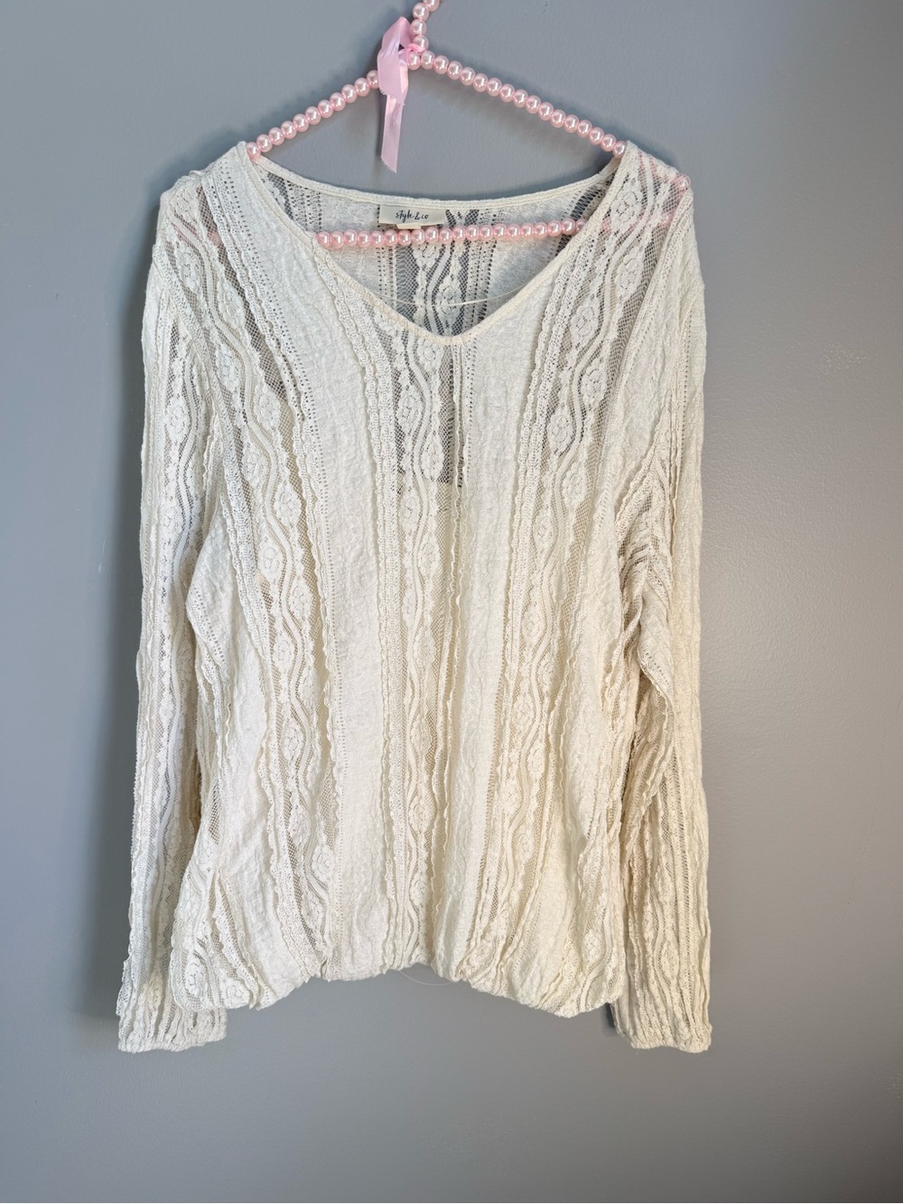 Romantic Cream Vertical Lace & Knit Long Sleeve Top • Style & Co.